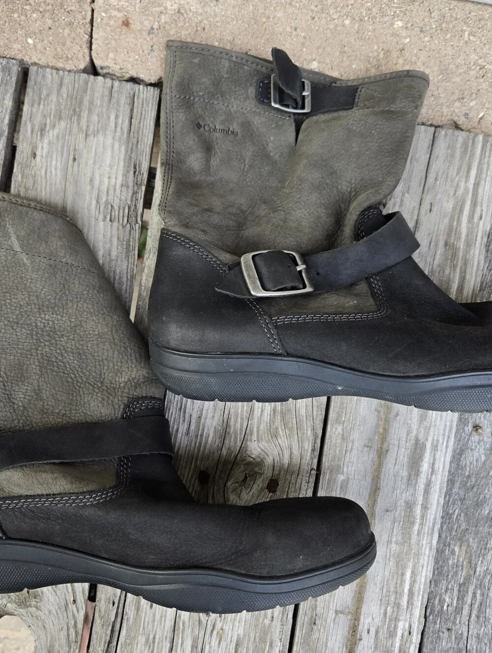 Columbia Pullon Booties Boots Ladies 10 Olive & Black Suede